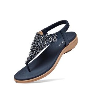 NIB Littleplum Navy Blue Arch Support Elastic Slingback Rhinestone Sandals